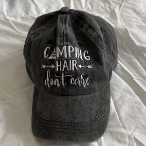 Black 'Camping Hair Don't Care' Cap